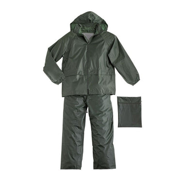 Completo ROSSINI antipioggia giacca + pantalone nylon/PVC colore verde